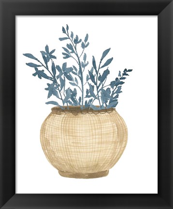 Framed Basket Of Blue Flowers Print