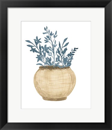 Framed Basket Of Blue Flowers Print