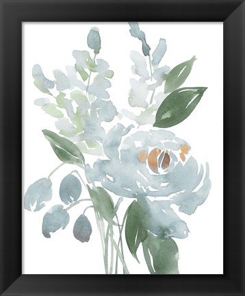 Framed Restful Blue Floral I Print