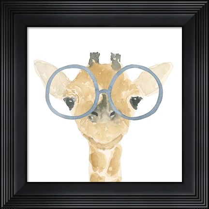 Framed Giraffe With Glasses Print