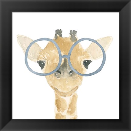 Framed Giraffe With Glasses Print