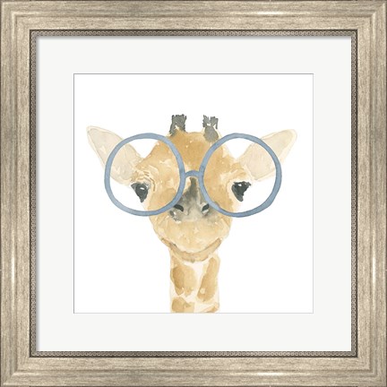 Framed Giraffe With Glasses Print