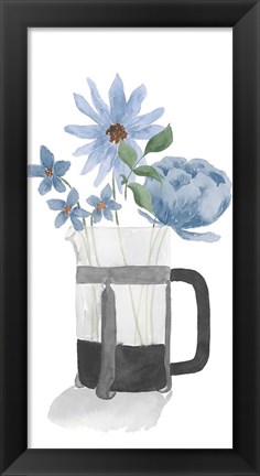 Framed Tumbler Of Blue Flowers II Print