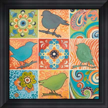 Framed Floral Bird Nine Patch Print