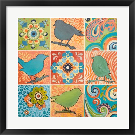 Framed Floral Bird Nine Patch Print