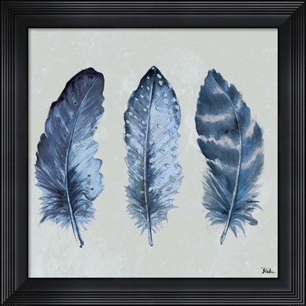Framed Indigo Feathers I Print