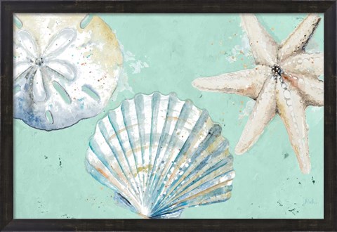 Framed Beach Shells on Turquoise Rectangle Print