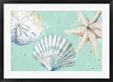 Framed Beach Shells on Turquoise Rectangle Print