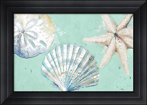 Framed Beach Shells on Turquoise Rectangle Print