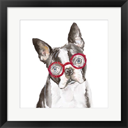 Framed French Bulldog with Glasses Print