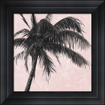 Framed Gray Palm on Pink I Print