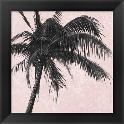 Framed Gray Palm on Pink I Print