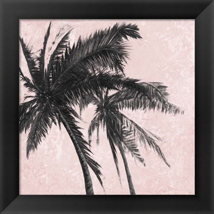 Framed Gray Palm on Pink II Print