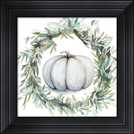 Framed White Pumpkin With Garland I Print
