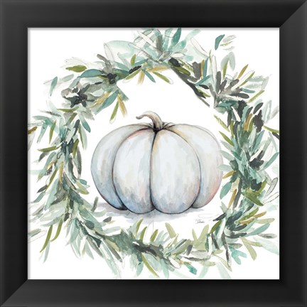 Framed White Pumpkin With Garland I Print