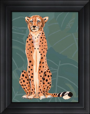 Framed Cheetah Retro On Leaf Pattern Print
