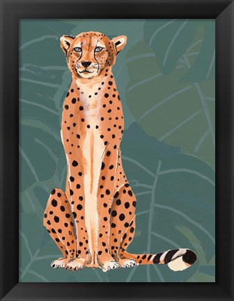 Framed Cheetah Retro On Leaf Pattern Print