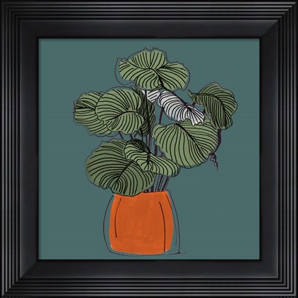 Framed Retro Pot On Teal I Print