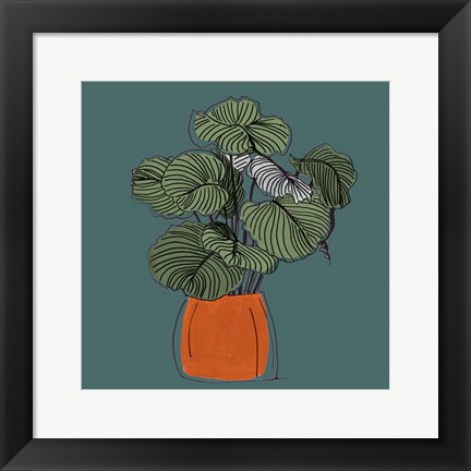 Framed Retro Pot On Teal I Print