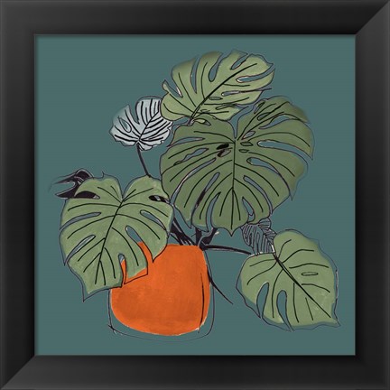 Framed Retro Pot On Teal II Print