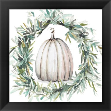 Framed White Pumpkin With Garland II Print