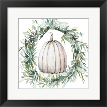 Framed White Pumpkin With Garland II Print