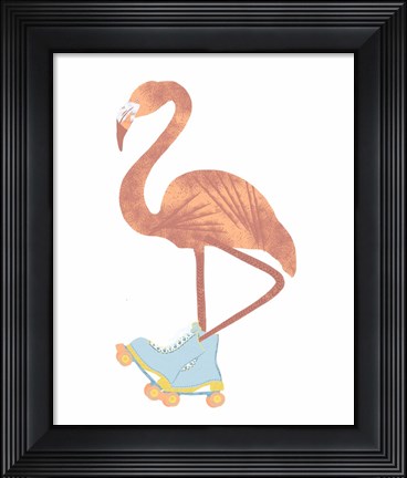 Framed Skating Flamingo Print