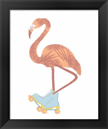 Framed Skating Flamingo Print