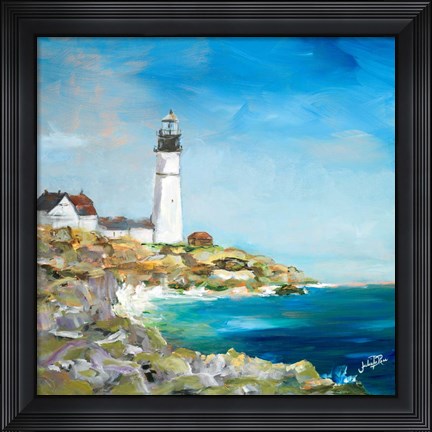 Framed Lighthouse on the Rocky Shore I Print