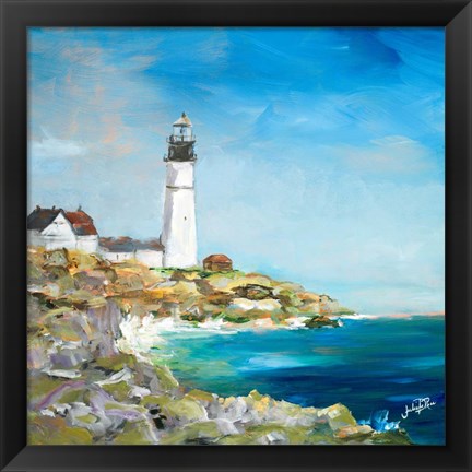 Framed Lighthouse on the Rocky Shore I Print