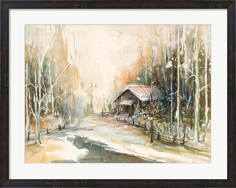 Framed Cabin In Snowy Woods Print