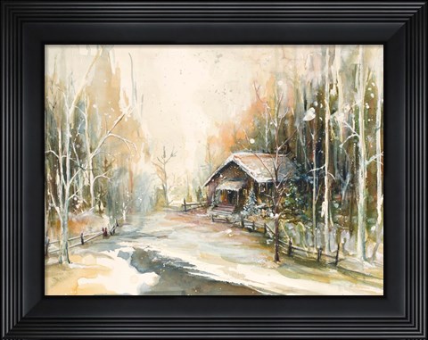 Framed Cabin In Snowy Woods Print