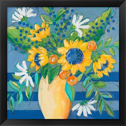 Framed Floral Bursts Among the Blue Print