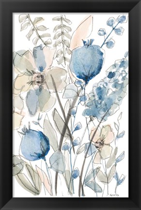 Framed Blue And White Floral I Print