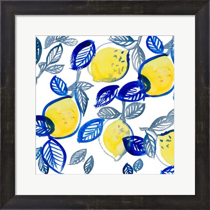 Framed Mingling Lemons and Leaves Print