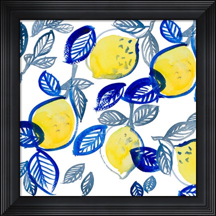 Framed Mingling Lemons and Leaves Print