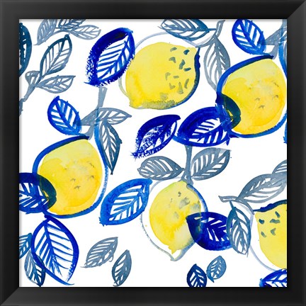 Framed Mingling Lemons and Leaves Print