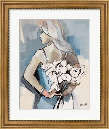Framed Girl with Flowers Print