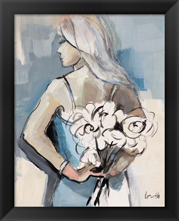 Framed Girl with Flowers Print