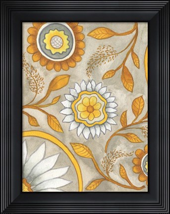 Framed Flowers on Grey I Print