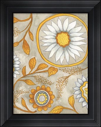 Framed Flowers on Grey II Print