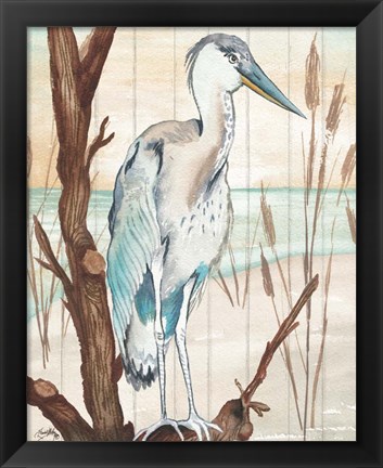 Framed Heron On Branch I Print