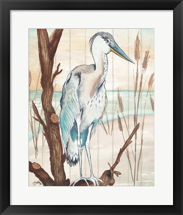 Framed Heron On Branch I Print