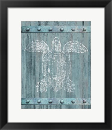 Framed White Turtle On Blue Print