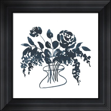 Framed Indigo Floral Study I Print