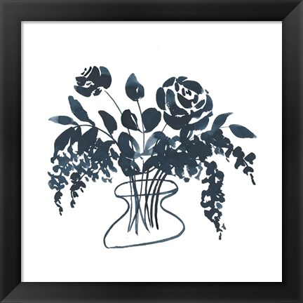 Framed Indigo Floral Study I Print