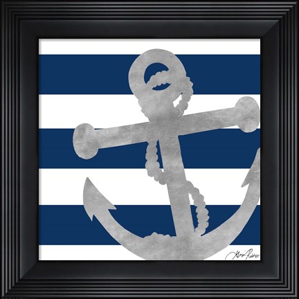 Framed Silver Coastal on Blue Stripe I Print