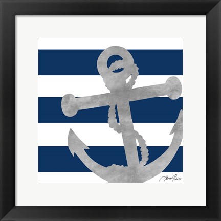 Framed Silver Coastal on Blue Stripe I Print