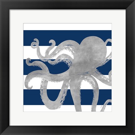 Framed Silver Coastal on Blue Stripe II Print