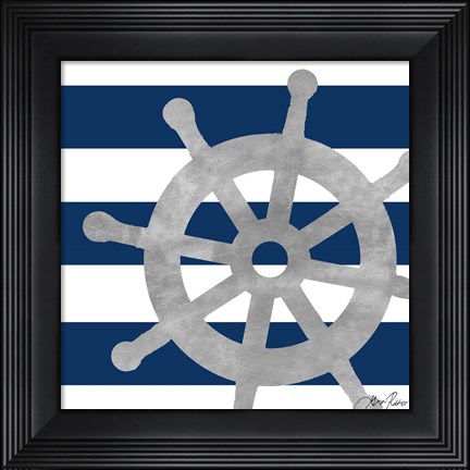 Framed Silver Coastal on Blue Stripe III Print